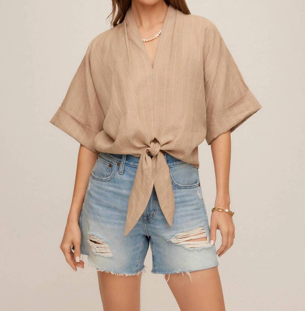 NEW FIFTEEN TWENTY women's janice cuffed sleeve tie front top in stripe